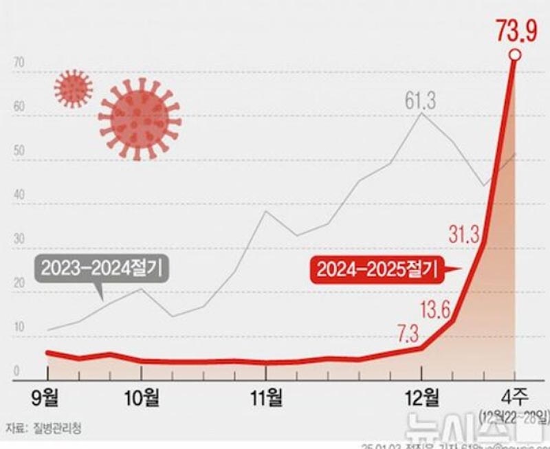 韓国でインフルエンザ患者数激増